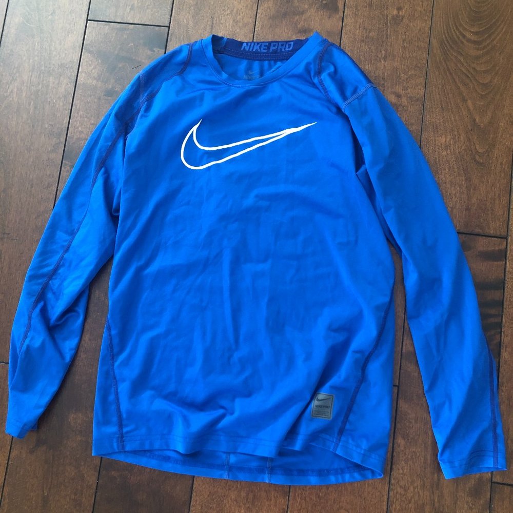 Nike Pro  DriFit Fitted Long Sleeve Top Blue Large‎